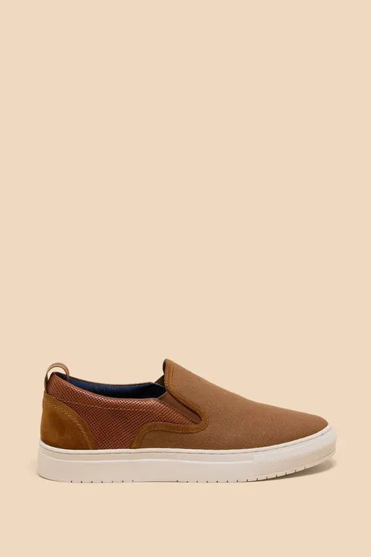 White Stuff Canvas Leather Mix Slip On Mid Tan Maat: 9 | Sneakers Outlet | Heren | Bruin