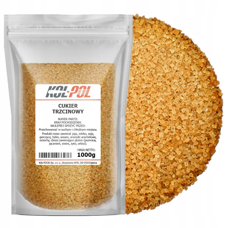 Cukier Trzcinowy 1kg Naturalny nierafinowany brązowy Kol-Pol