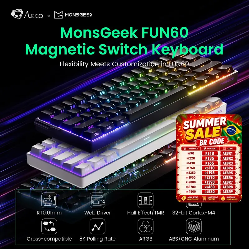 Klawiatura mechaniczna Akko MonsGeek FUN60 Przełącznik magnetyczny 60% Klawiatury do gier Szybki wyzwalacz 0.01mm 8K ARGB HE/TMR Niestandardowa klawiatura