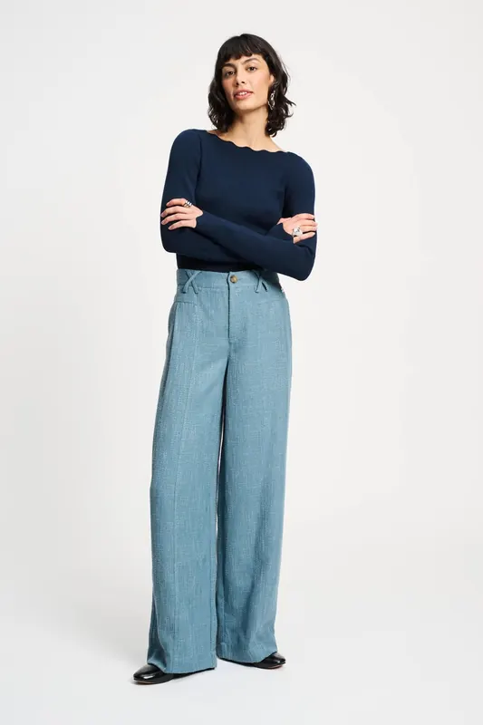 POM Amsterdam Pants - Bouclé Dawn Blue Maat: 40 | Pantalons Outlet | Dames | Blauw