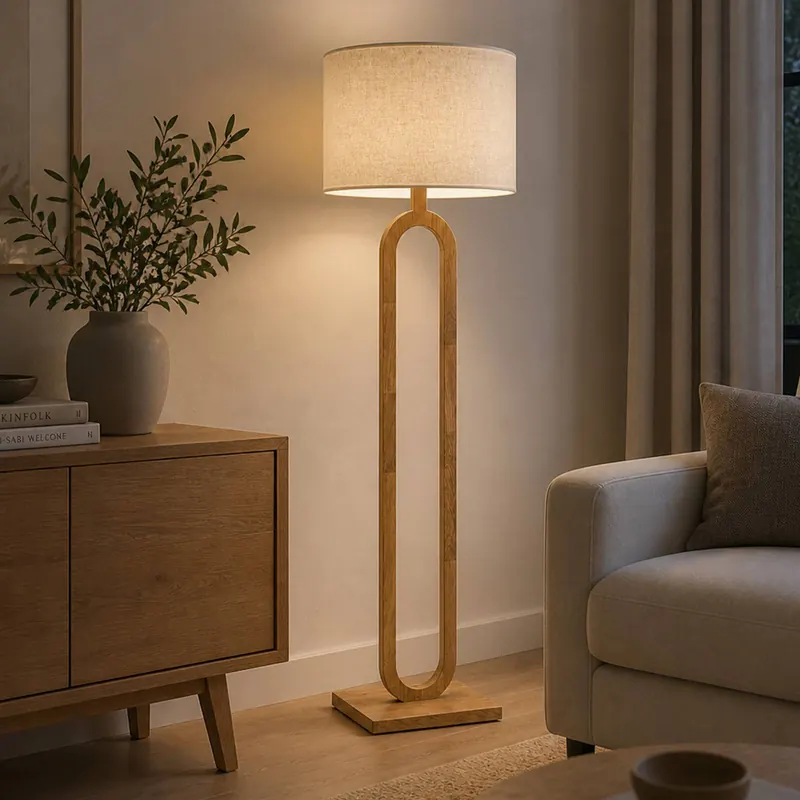 Lampa podłogowa Patagonia, jasny dąb/naturalny, wysokość 160 cm, drewno/tkanina