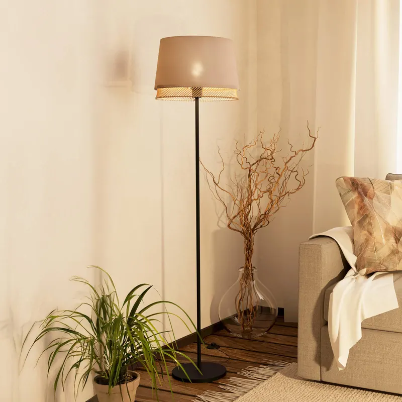 Lampa podłogowa Tabley, kolor czarny/naturalny, wysokość 153 cm, tkanina