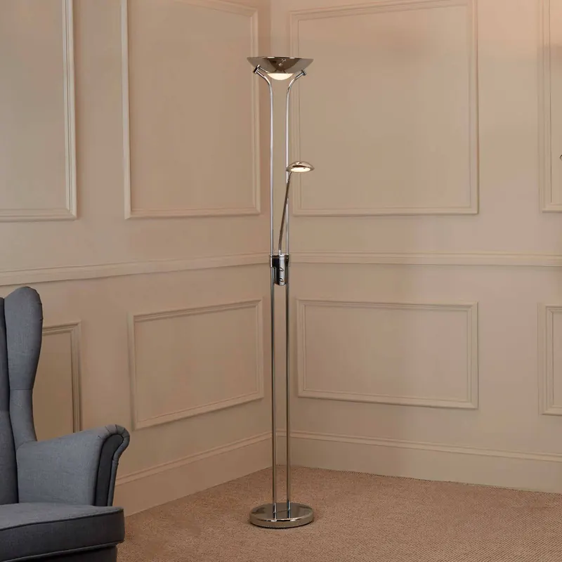 Lampa stojąca LED Mother & Child, chrom, lampka do czytania, ściemniana
