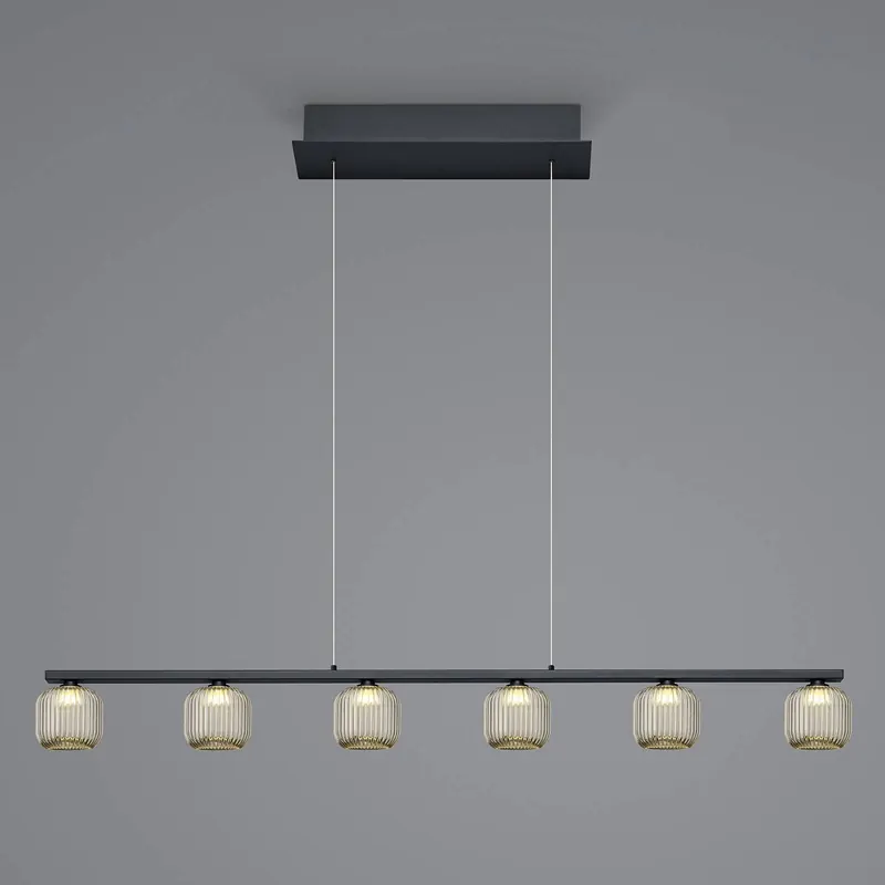 Lampa wisząca Loft LED z przydymionym szkłem, 6-punktowa