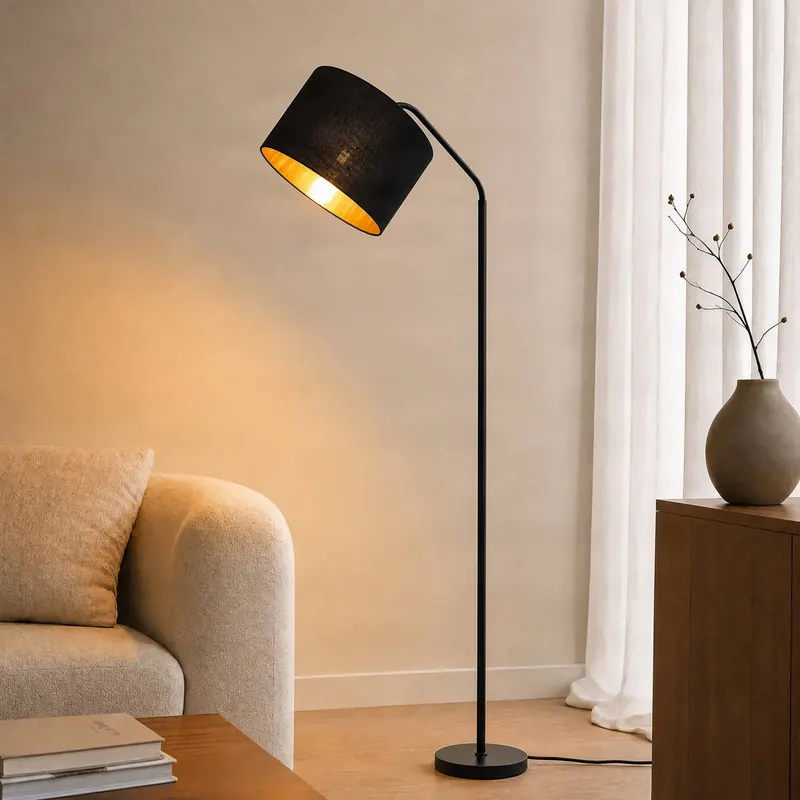 Lampa stojąca Lindby Siovan, czarna, wysokość 172 cm, z giętką szyjką