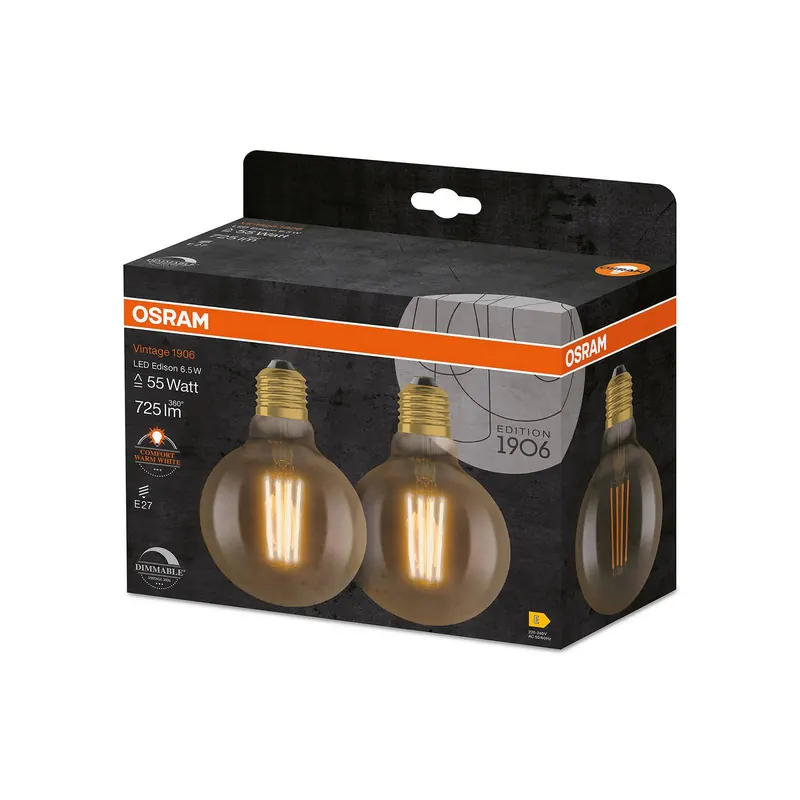 OSRAM 1906 E27 6,5 W LED G95 824 złota, ściemniana, zestaw 2 szt.