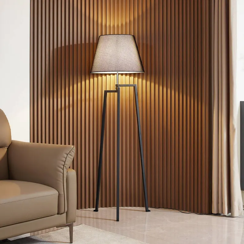 Lucande lampa stojąca Amona, czarny, tekstylny, 150 cm, statyw