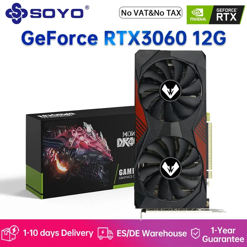 Oryginalna karta graficzna SOYO NVIDIA RTX3060 12G, pamięć GDDR6, 192-bitowa, PCIE4.0x16, karta graficzna do gier, akcesoria do komputerów stacjonarnych.