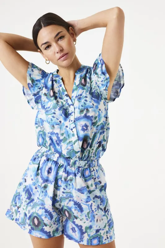 Garcia Ladies Shirt Ss Blue Wave Maat: XL | Blouses Outlet | Dames | Blauw