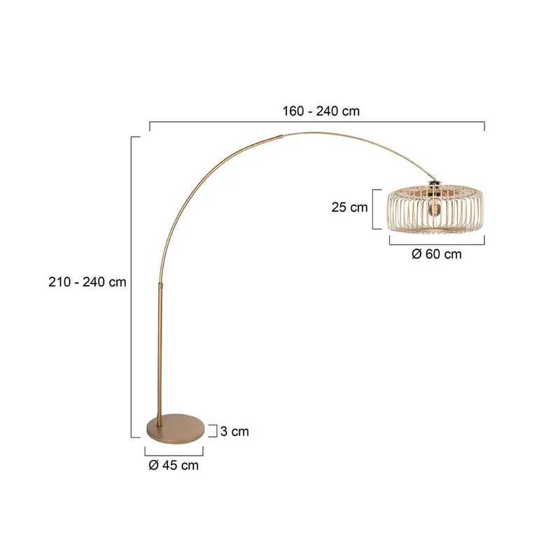 Lampa podłogowa łukowa Sparkled Light brązowo-brązowa, 240 cm, drewno