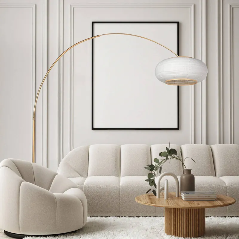Lampa stojąca w kształcie łuku Sparkled Light, brąz/szary len, 240 cm
