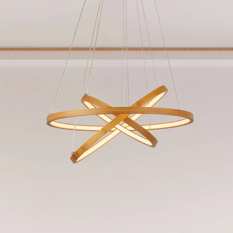 Lampa wisząca LED Eternity, kolor złoty, bambus, Ø 50 cm
