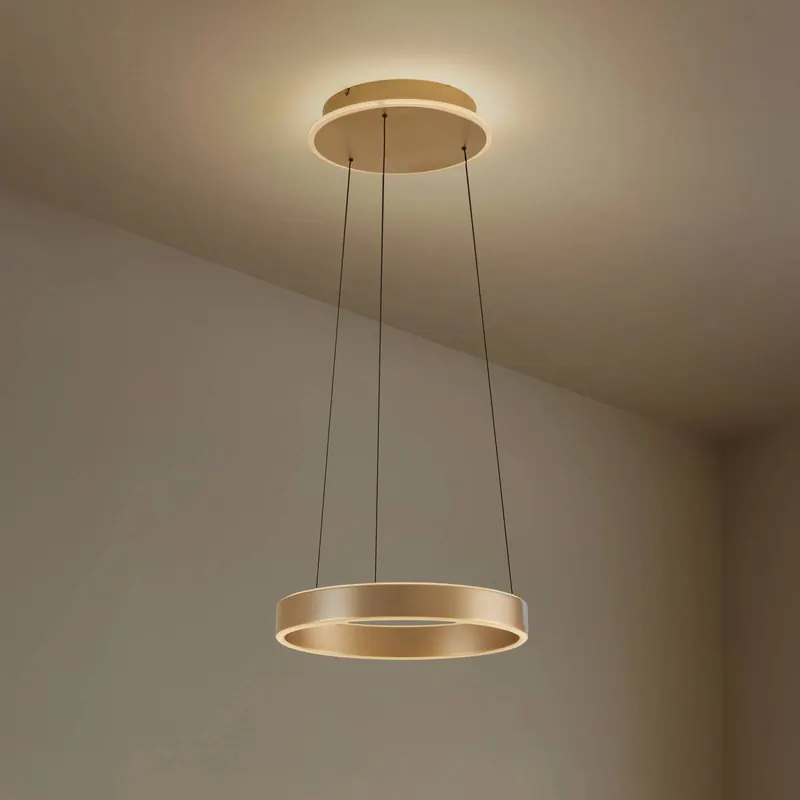 Żyrandol LED Lucande Tindra, Ø 40 cm, złota, ściemniany