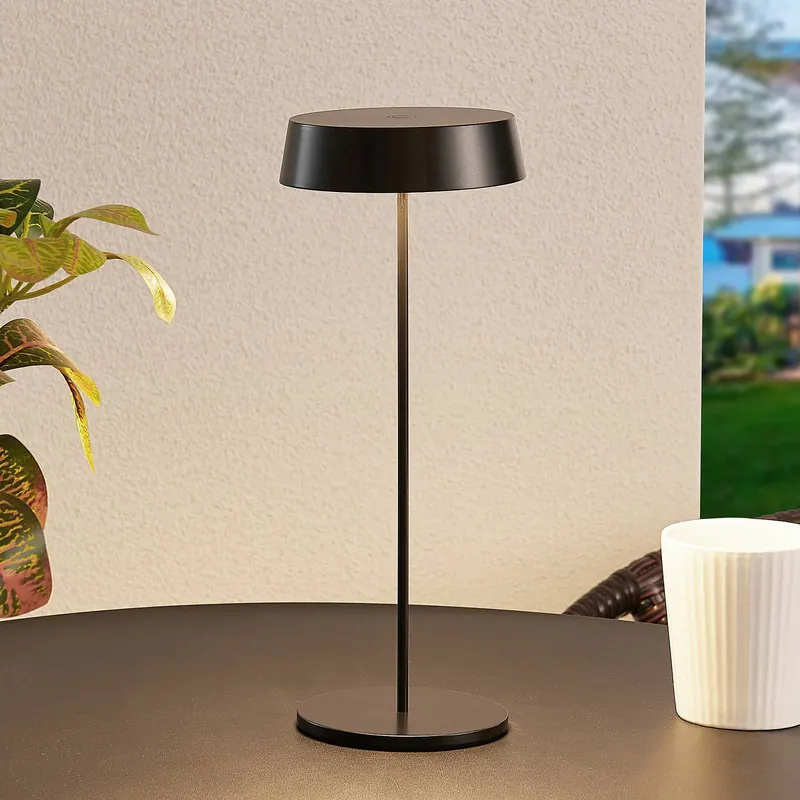 Ładowalna lampa stołowa LED Tibia, czarny, aluminium, USB, IP54