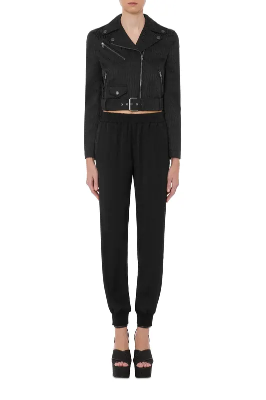 Moschino Biker In Nylon Allover Logo Black Maat: 40 | Leren Jassen Outlet | Dames | Zwart