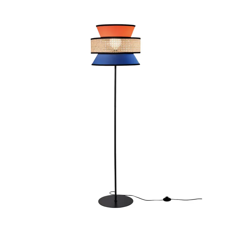 Lampa podłogowa Gazebo, pomarańczowa/niebieska/naturalna, 147 cm, tkanina/rattan