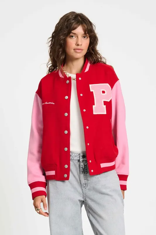 POM Amsterdam Jacket - Baseball Chili Red Maat: 36 | Bomberjacks Outlet | Dames | Rood