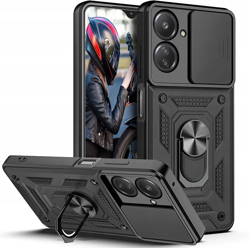 Etui do Xiaomi Redmi 13C Poco C65 Pancerne Slide Ring Plecki Case Szkło
