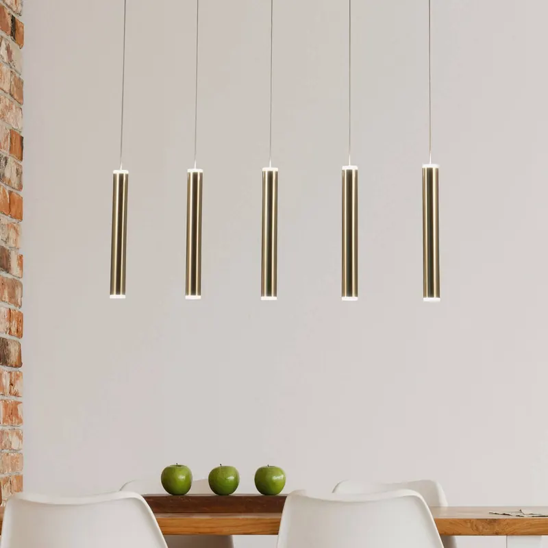 Lampa wisząca LED Prado, złota, 5-punktowa, liniowa, ściemniana