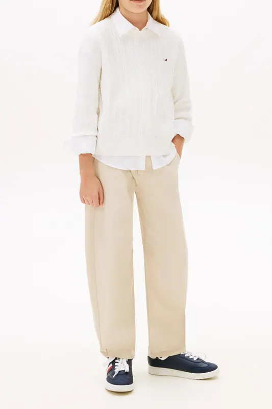 Tommy Hilfiger Girls Pointelle Cable Sweater Ivory Silk Maat: 10 | Truien Outlet | kids | Wit