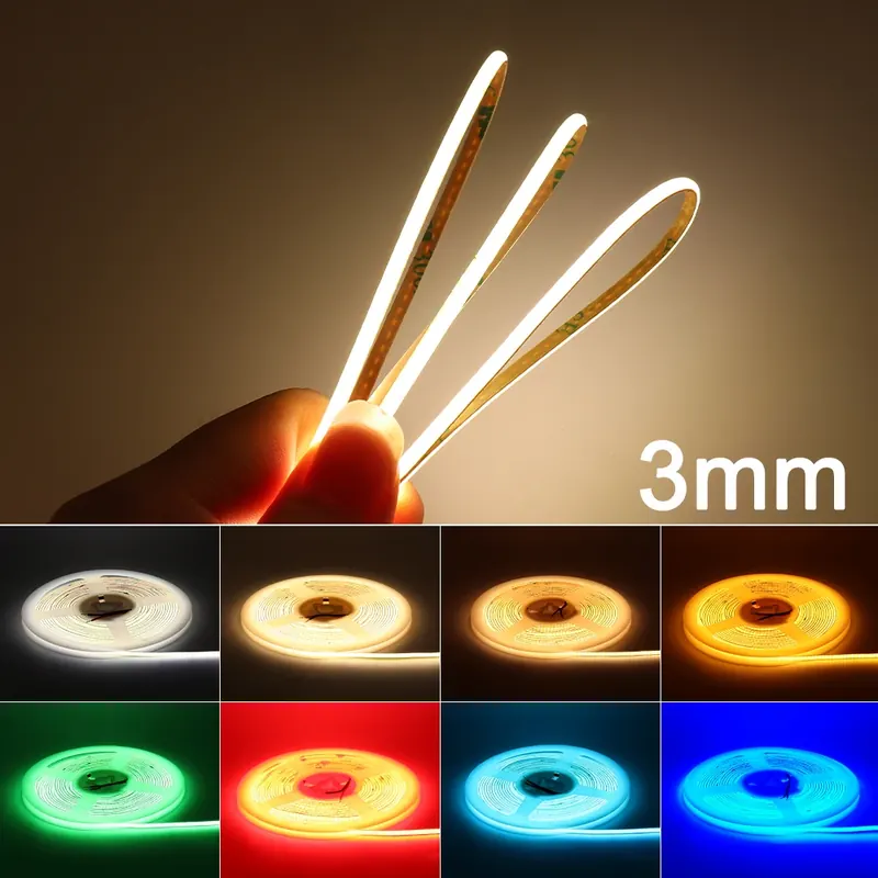 Xylois 3mm COB LED Strip Light 12V 24V Kolorowa 3mm Ultra cienka taśma Ice Blue Green Red Yellow Light Tape do dekoracji samochodu w domu