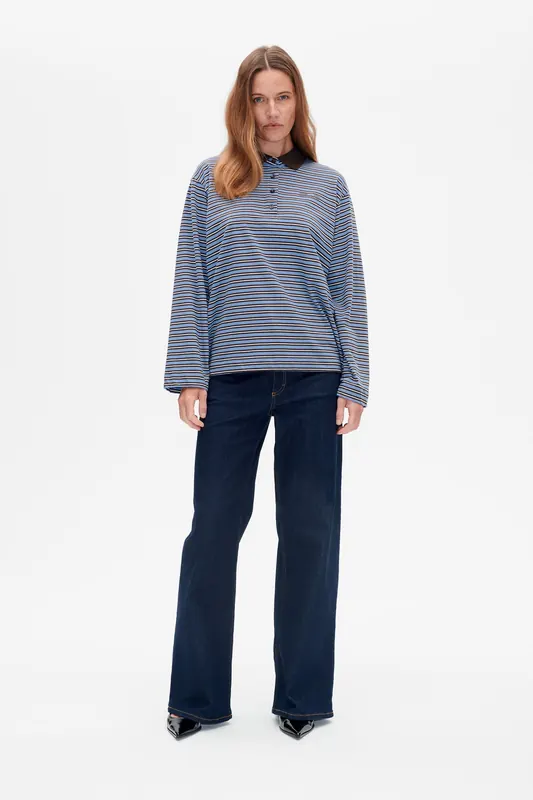 Baum und Pferdgarten Jeanni T-shirt Java Polo Stripe Maat: L | Longsleeves Outlet | Dames | Blauw