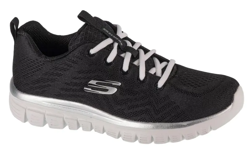 Skechers Graceful - Get Connected 12615-BKW, Damskie, Czarne, buty sneakers, przewiewna siateczka, rozmiar: 38