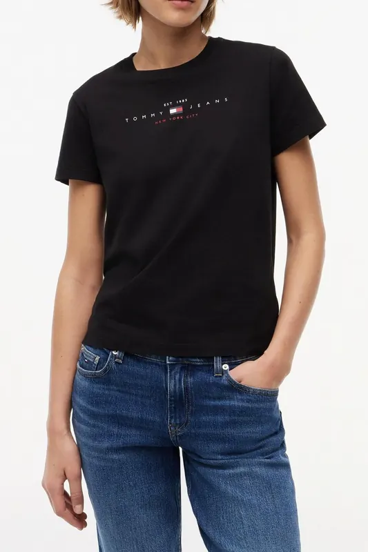 Tommy Hilfiger Regular Us Linear Ss Black Maat: XL | Tops Outlet | Dames | Zwart