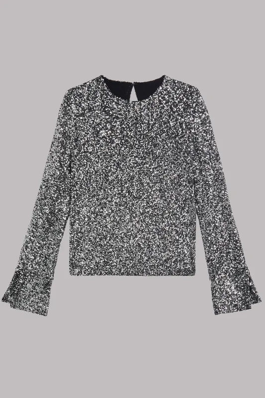 Mikuta The Dark Sequin Blouse Maat: S | Longsleeves Outlet | Dames | Zilver