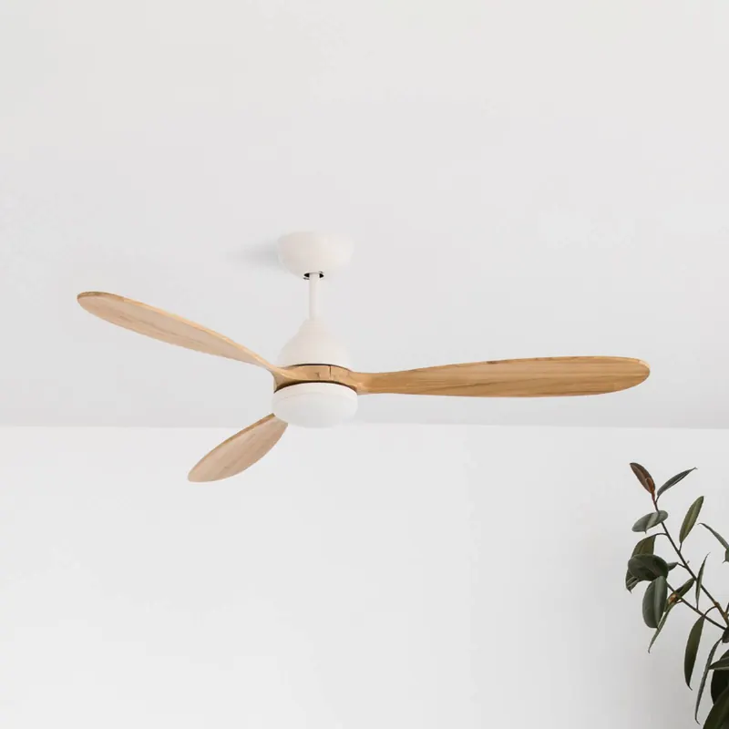 Wentylator sufitowy Poros, lampa LED, Ø 132 cm, biały/jasne drewno