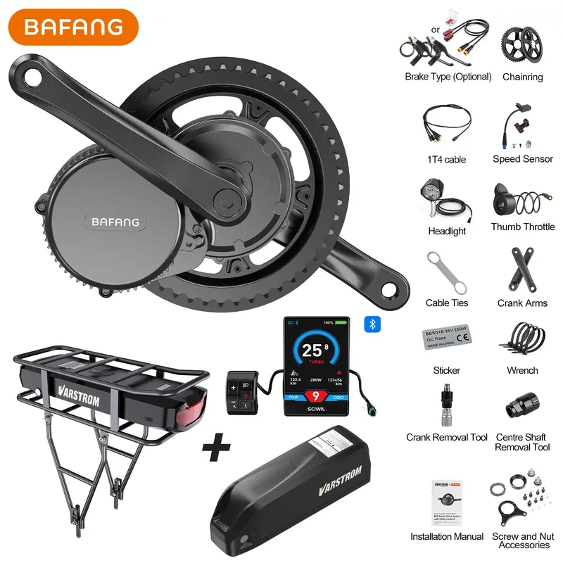 Zestaw Bafang 750W 48V Silnik Centralny BBS02 BBS02B do Konwersji Roweru Elektrycznego eBike, Mocny Silnik Centralny do e-Bike'a 68mm 100mm