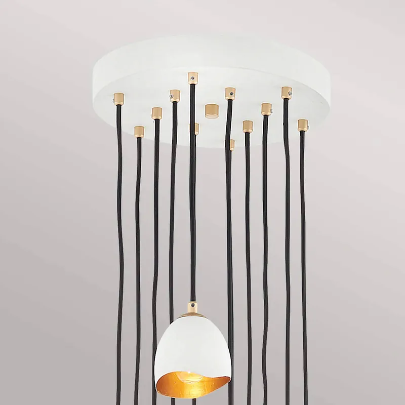Lampa wisząca Nula, biały muszlowy/złoty, 12-punktowa