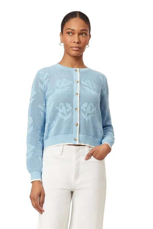 Scotch & Soda Crew Neck Cardigan Cerulean Open Knit Floral Maat: XS | Longsleeves Outlet | Dames | Blauw