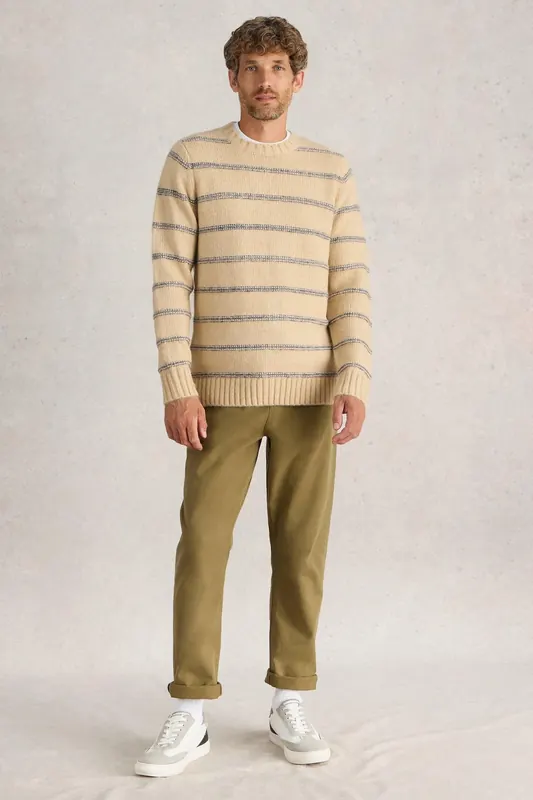 White Stuff Breton Stripe Crew Neck Jumper Natural Multi Maat: L | Sweaters Outlet | Heren | Beige