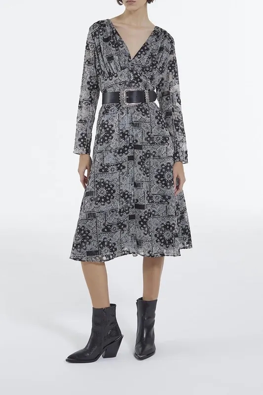 The Kooples Long Dress With A Fitted Waist And Long Sleeves Black Maat: 40 | Midi Jurken Outlet | Dames | Zwart
