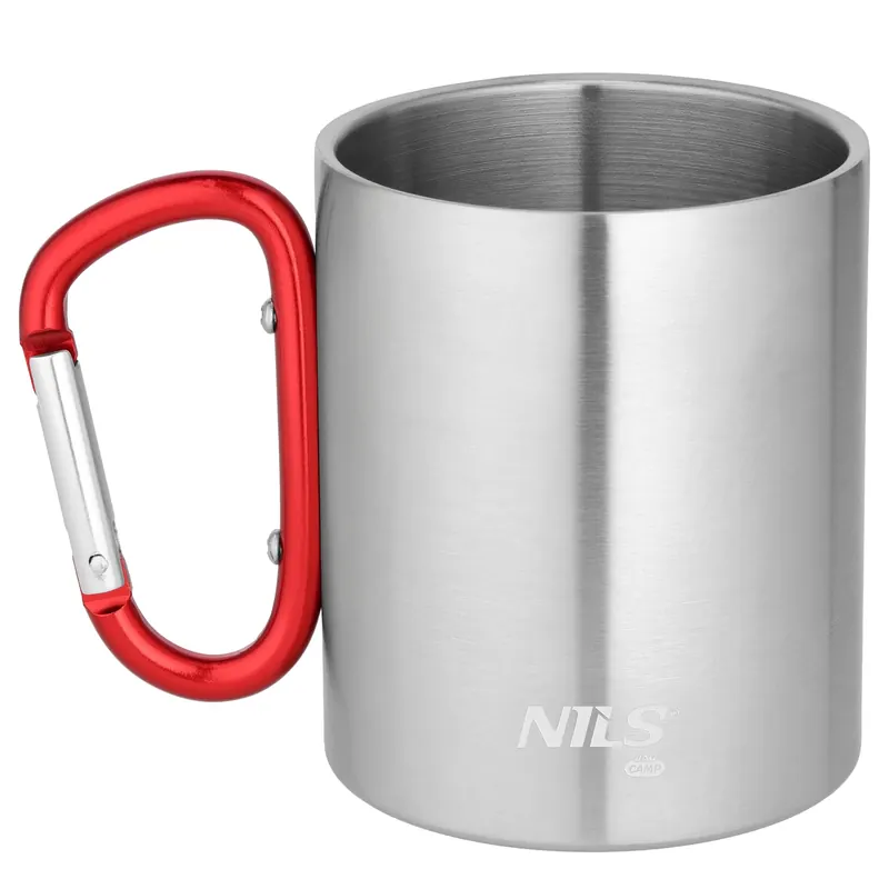 NILS CAMP NC17110 KUBEK KEMPINGOWY Z KARABIŃCZYKIEM 300 ML STAL NIERDZEWNA CZERWONY (one size)