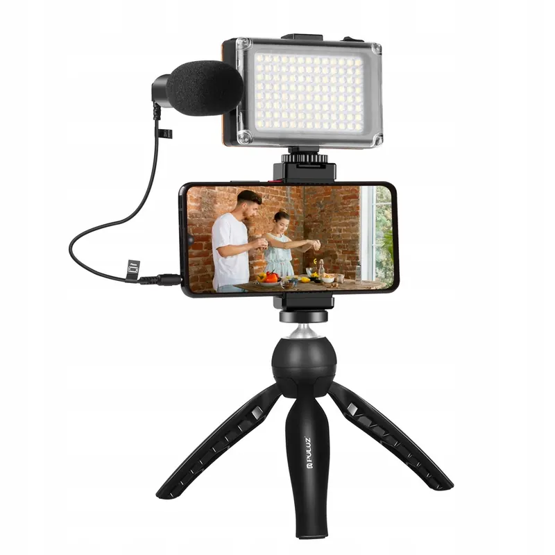 Puluz Zestaw Do Nagrywania Live Statyw Lampa Led Mikrofon Klamra Na