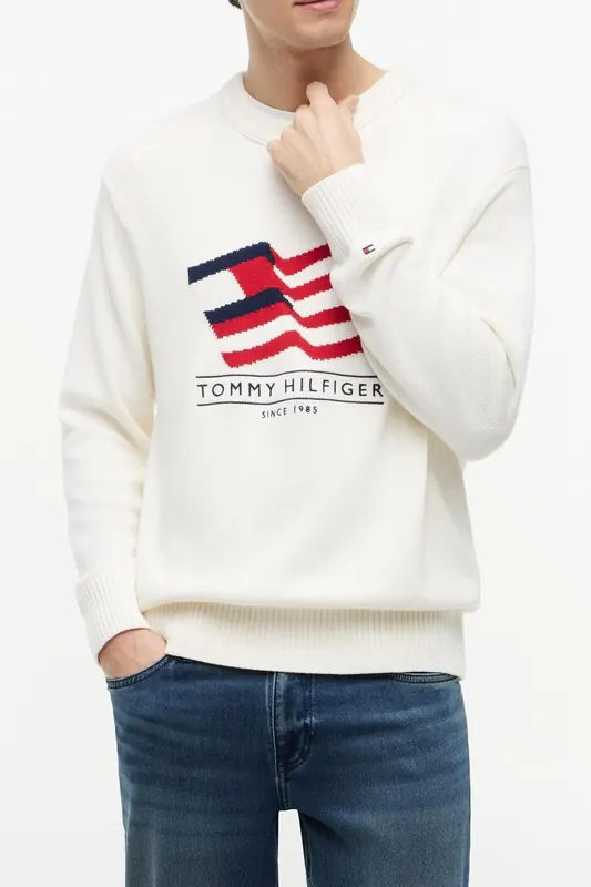 Tommy Hilfiger Rwb Crew Neck Sweater Ivory Petal Maat: L | Sweaters Outlet | Heren | Wit
