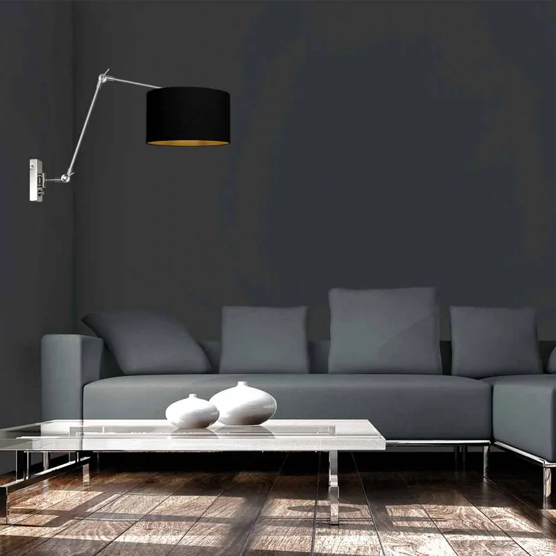 Lampa ścienna Prestige Chic stal/czarno-złota, wysięg 90 cm