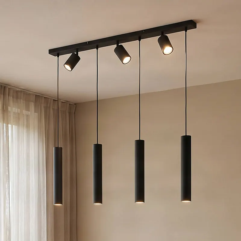 Żyrandol Lindby Sanad, 100 cm, 7-punktowa, czarna, GU10