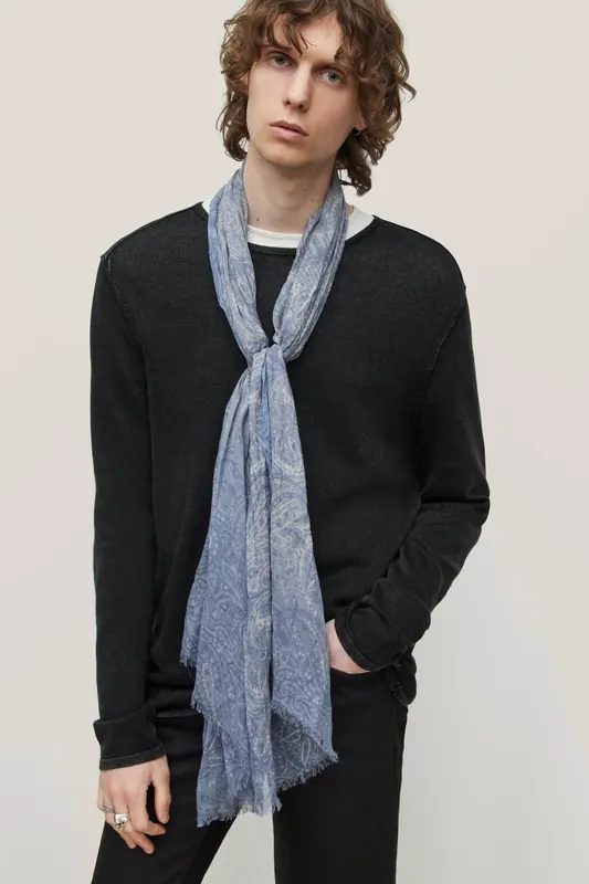 John Varvatos Paisley Printed Scarf Blue Stone Maat: OS | Handschoenen Outlet | Heren | Blauw