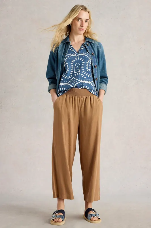 White Stuff Shelly Linen Blend Culotte Mid Tan Maat: 22 REGULAR | Wijde Broeken Outlet | Dames | Bruin