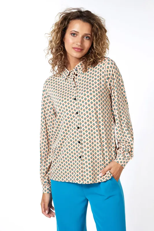 EsQualo Blouse Graphic Roots Sj Print Maat: S | Longsleeves Outlet | Dames | Beige