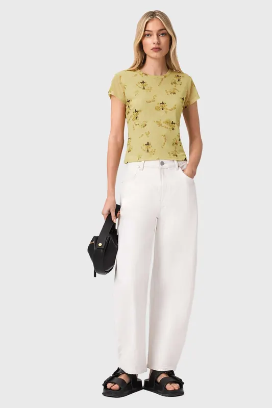 AllSaints Ellie Mesh Tee Empoli Yellow Maat: 8 | Tops Outlet | Dames | Geel