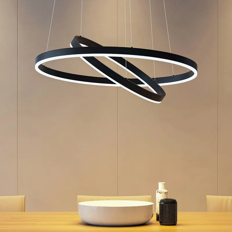 Lampa wisząca Arcchio LED Albiona, czarna, 2 pierścienie, Ø 60 cm