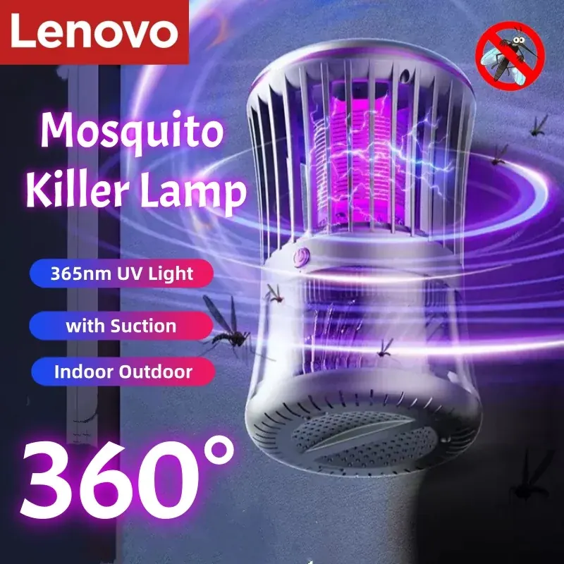 Elektryczna łapaczka na owady Lenovo z wentylatorem ssącym 2w1, przenośna, ładowalna lampa owadobójcza z światłem UV 365nm do użytku wewnątrz i na zewnątrz.
