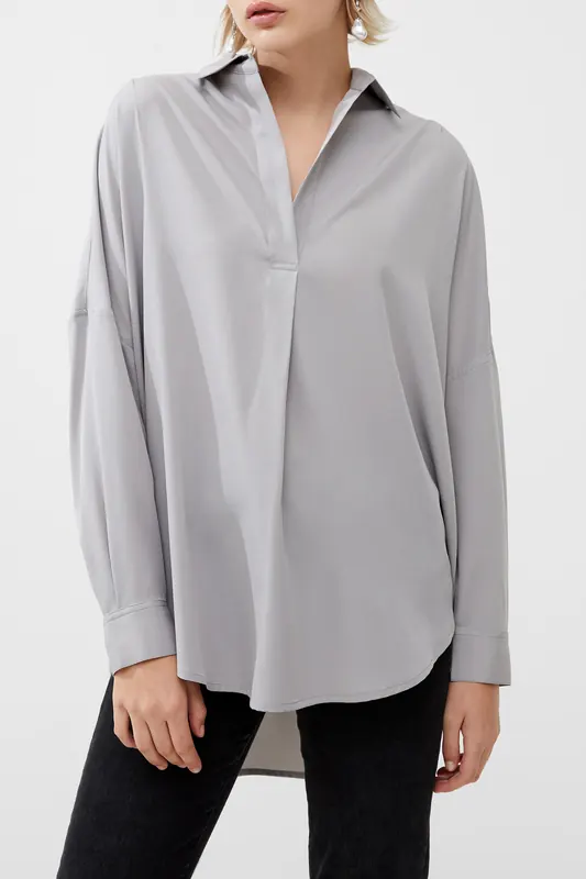 French Connection Rhodes Recycled Crepe Popover Alloy Maat: S | Longsleeves Outlet | Dames | Grijs