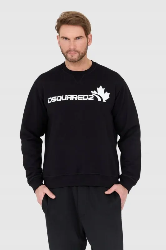 DSQUARED2 Czarna bluza męska z białym logo z liściem XXL