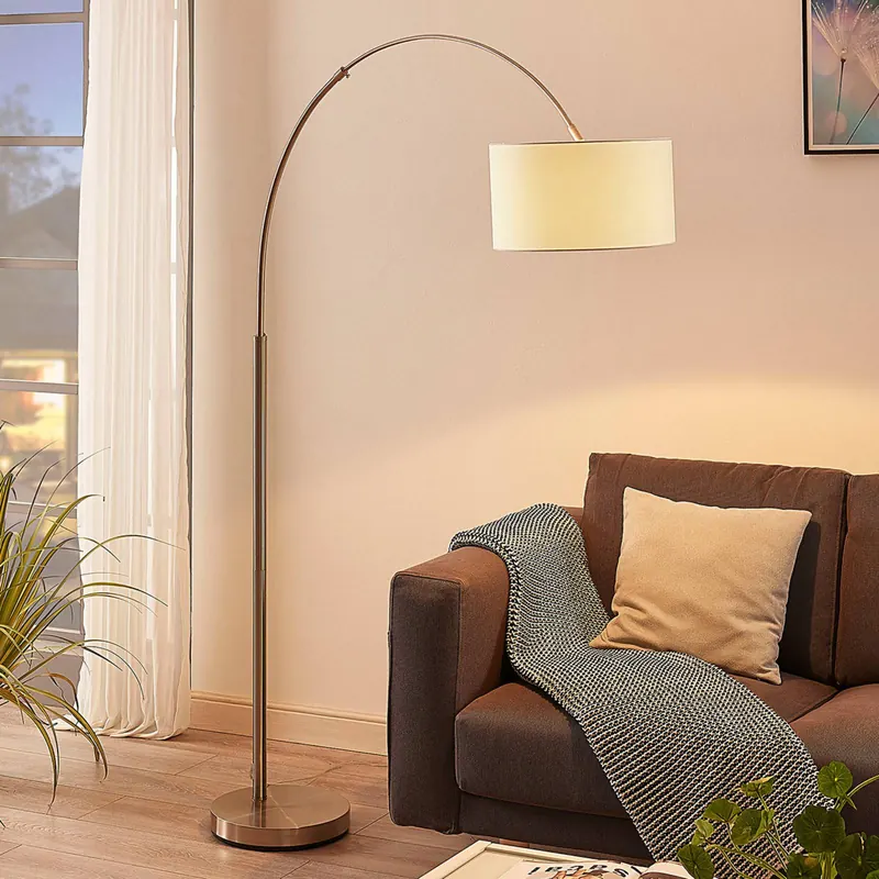 Lampa stojąca Lindby Railyn, biały, tkanina, 200cm, E27