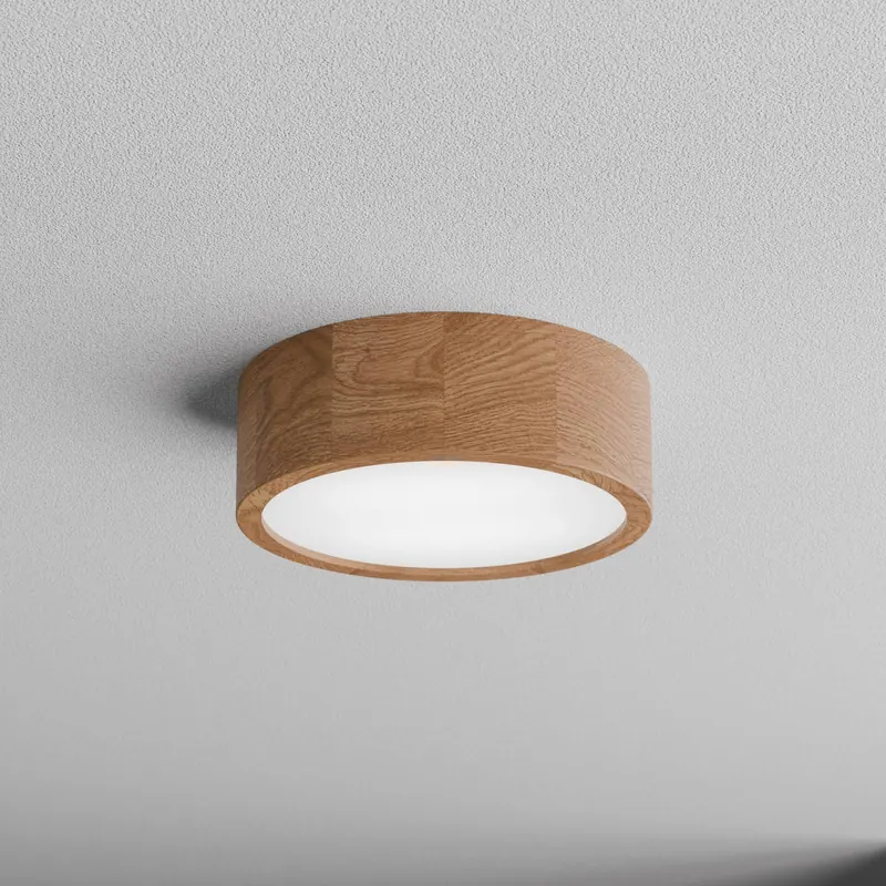 Lampa sufitowa Cleo DR275, IP20, czujnik ruchu, Ø 28 cm, drewno dębowe